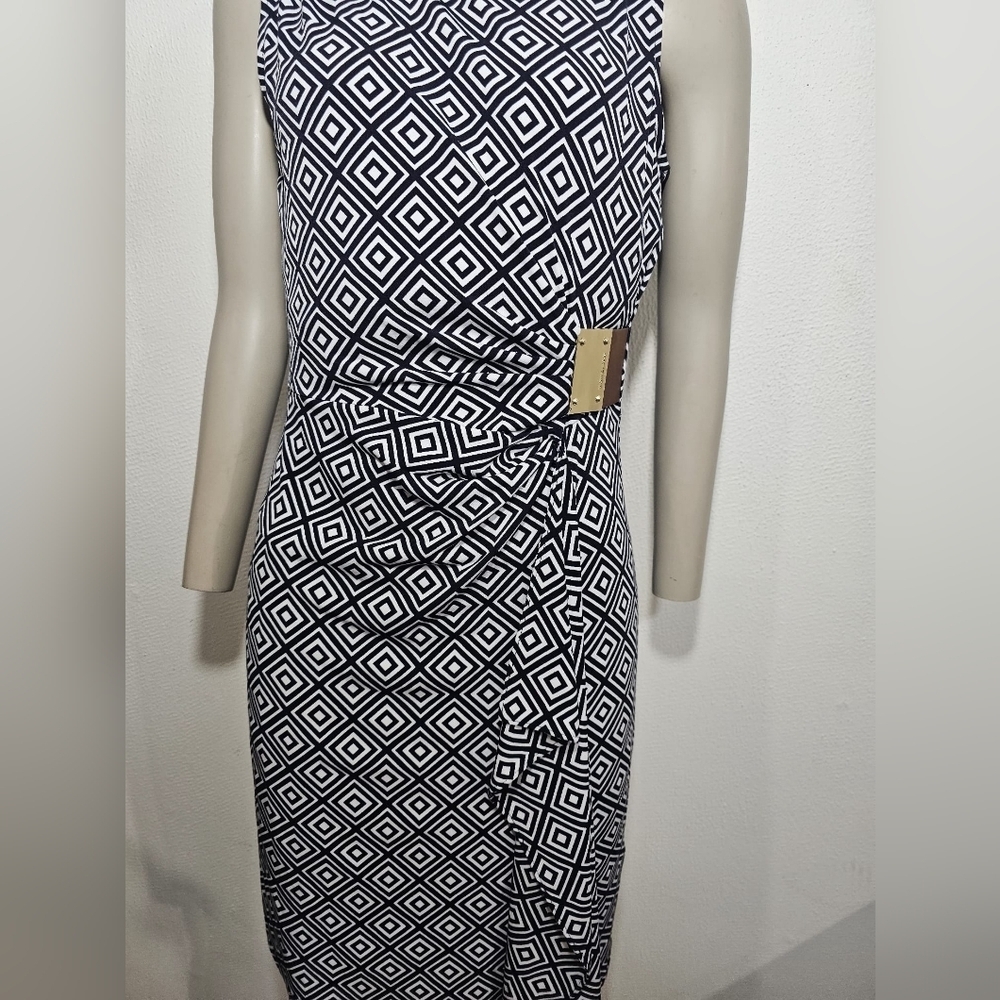 Michael Kors Black and White Diamond Pattern Midi Dress - Picture 3 of 9